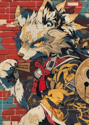 Urban Wolf: Streetwear Inspired Furry Art - Premium Wooden Framed Poster. Ready to Hang.