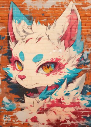 Furry Graffiti Mural: Vibrant Street Art - Premium Wooden Framed Poster. Ready to Hang.
