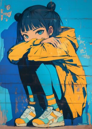 Anime Girl Graffiti Art Print - Premium Wooden Framed Poster. Ready to Hang.