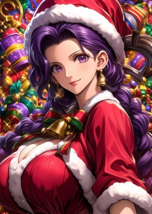Christmas Anime Girl Artwork: Festive Holiday Cheer - Premium Wooden Framed Poster. Ready to Hang.