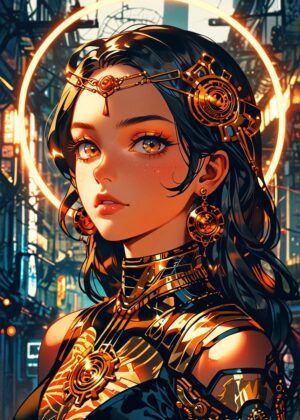Hero Girl: Cyberpunk Anime Art Print - Premium Wooden Framed Poster. Ready to Hang.