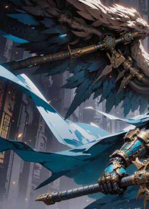 Blue Angel Warrior Part 1: Digital Fantasy Art Print - Premium Wooden Framed Poster. Ready to Hang.