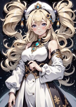 Enchanting Anime Girl with Blonde Hair - Premium Wooden Framed Poster. Ready to Hang.