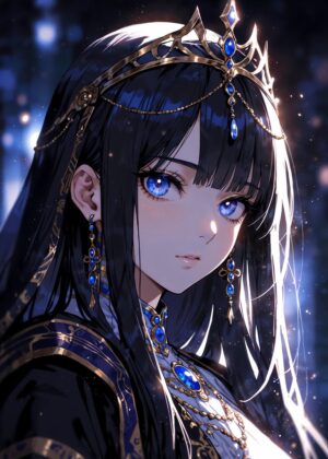 Anime Princess with Captivating Blue Eyes - Premium Wooden Framed Poster. Ready to Hang.