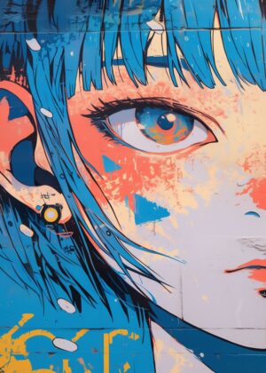 Vibrant Anime Girl Graffiti Art Print - Premium Wooden Framed Poster. Ready to Hang.
