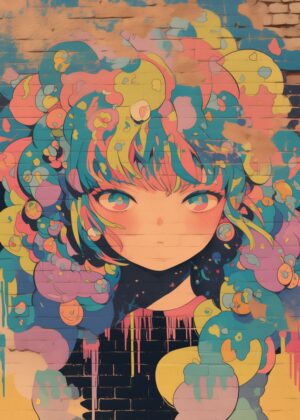 Anime Girl Graffiti Art Print - Premium Wooden Framed Poster. Ready to Hang.