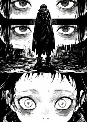 Manga Panel - Fearful Eyes - Premium Wooden Framed Poster. Ready to Hang.