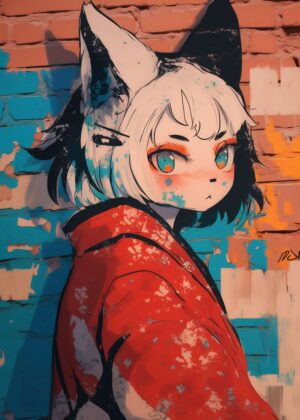 Anime Girl Graffiti Art Print - Premium Wooden Framed Poster. Ready to Hang.