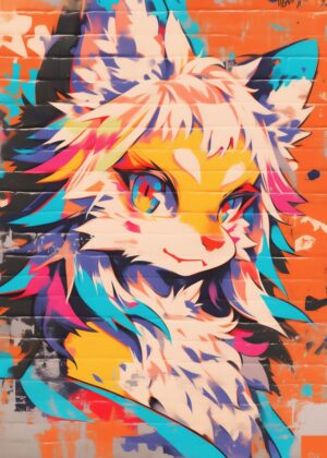 Vibrant Furry Graffiti Art Print - Premium Wooden Framed Poster. Ready to Hang.