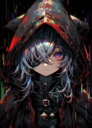 Mysterious Anime Girl in a Hooded Jacket - Premium Wooden Framed Poster. Ready to Hang.