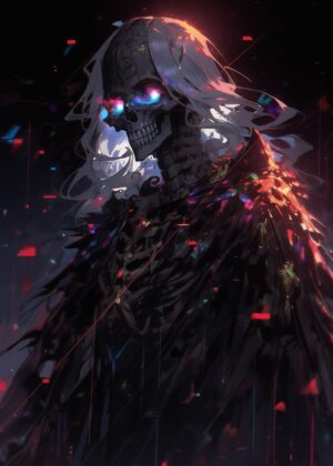 Glowing Skull Anime Art Print - Premium Wooden Framed Poster. Ready to Hang.