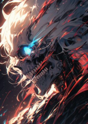 Fiery Skull: A Digital Art Print - Premium Wooden Framed Poster. Ready to Hang.