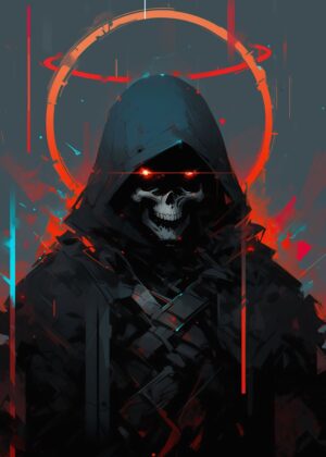 Dark Hooded Figure: Mysterious Artwork Print - Premium Wooden Framed Poster. Ready to Hang.