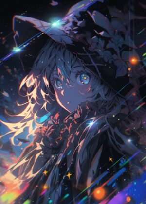 Anime Girl with Magical Glow: Enchanting Digital Art Print - Premium Wooden Framed Poster. Ready to Hang.