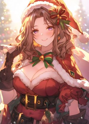 Anime Girl Christmas Artwork: Festive Cheer - Premium Wooden Framed Poster. Ready to Hang.