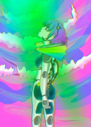 Cyberpunk Anime Girl: Vaporwave Dreams - Premium Wooden Framed Poster. Ready to Hang.