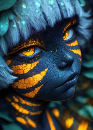 Mystical Creature Portrait: A Glimmering Enigma - Premium Wooden Framed Poster. Ready to Hang.