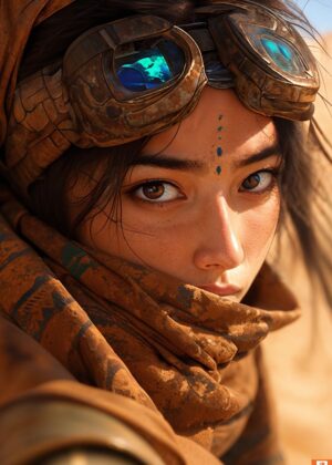 Desert Wanderer: A Captivating Portrait of Resilience - Premium Wooden Framed Poster. Ready to Hang.