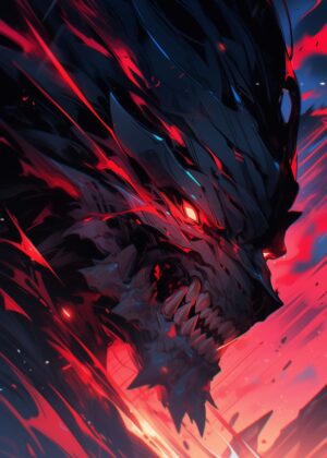 Fiery Wolf Creature Art Print - Premium Wooden Framed Poster. Ready to Hang.