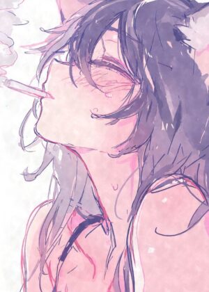 Anime Girl Smoking: Watercolor Art Print - Premium Wooden Framed Poster. Ready to Hang.