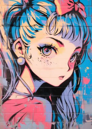 Anime Girl Graffiti Art Print - Premium Wooden Framed Poster. Ready to Hang.