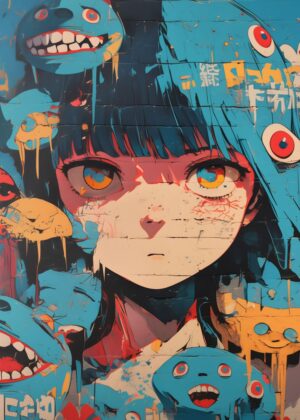 Anime Girl Graffiti Art Print - Premium Wooden Framed Poster. Ready to Hang.