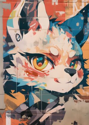 Vibrant Anime Fox Mural Artwork - Premium Wooden Framed Poster. Ready to Hang.