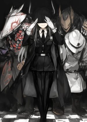 Anime Girl in Uniform: Mysterious Shadows - Premium Wooden Framed Poster. Ready to Hang.