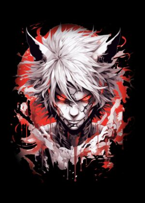 Fierce Anime Wolf Character Art Print - Premium Wooden Framed Poster. Ready to Hang.