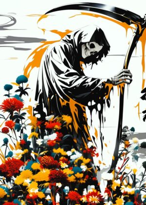 The Grim Gardener: A Dance Between Life and Death - Premium Wooden Framed Poster. Ready to Hang.