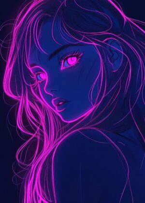 Neon Gaze: A Digital Art Print - Premium Wooden Framed Poster. Ready to Hang.