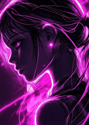 Cyberpunk Anime Girl Art Print - Premium Wooden Framed Poster. Ready to Hang.