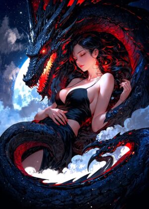 Sleeping Beauty and Her Dragon - Premium Wooden Framed Poster. Ready to Hang.
