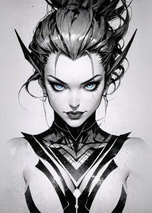 Monochrome Beauty: Striking Female Portrait - Premium Wooden Framed Poster. Ready to Hang.
