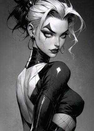 Monochromatic Beauty: A Striking Female Figure in Black and White - Premium Wooden Framed Poster. Ready to Hang.