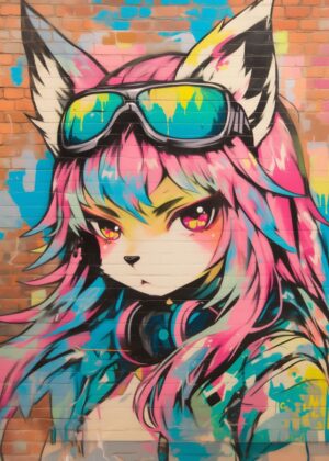 Vibrant Anime Girl Graffiti Art Print - Premium Wooden Framed Poster. Ready to Hang.