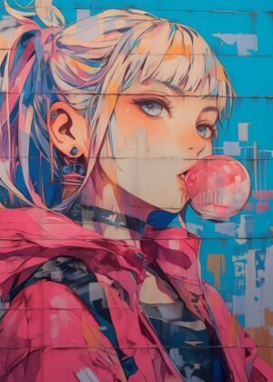 Anime Girl Graffiti Art Print - Premium Wooden Framed Poster. Ready to Hang.