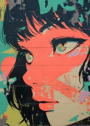 Anime Girl Graffiti Art Print - Premium Wooden Framed Poster. Ready to Hang.