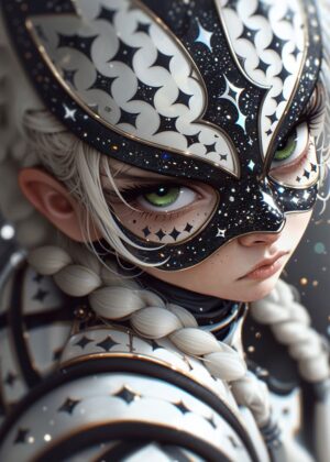 Starry Mask Anime Girl Art Print - Premium Wooden Framed Poster. Ready to Hang.