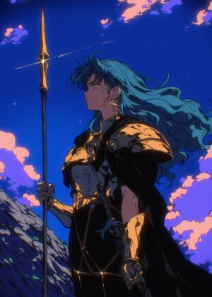 Celestial Warrior: Anime Art Print - Premium Wooden Framed Poster. Ready to Hang.