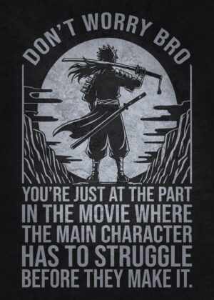 Anime Samurai Warrior: Struggle Before Success - Premium Wooden Framed Poster. Ready to Hang.