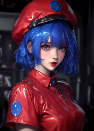Anime Girl in Red Uniform: Waifu Art Print - Premium Wooden Framed Poster. Ready to Hang.