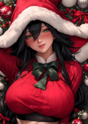 Anime Girl Christmas: Festive Holiday Art - Premium Wooden Framed Poster. Ready to Hang.