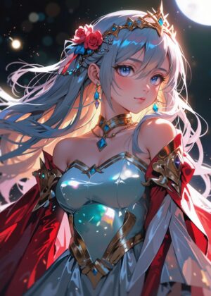 Anime Princess with Blue Eyes: A Celestial Beauty - Premium Wooden Framed Poster. Ready to Hang.