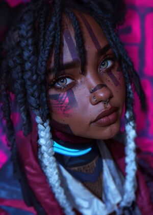 Cyberpunk Woman Portrait: A Futuristic Vision of Beauty - Premium Wooden Framed Poster. Ready to Hang.