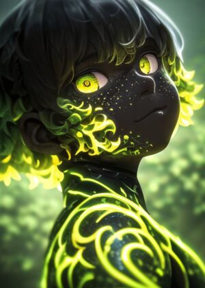 Glowing Anime Character Art Print - Premium Wooden Framed Poster. Ready to Hang.