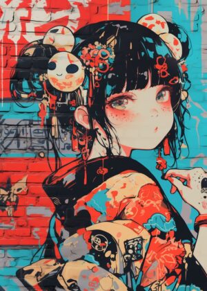 Anime Girl Graffiti Art Print - Premium Wooden Framed Poster. Ready to Hang.