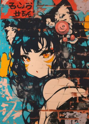 Anime Girl Graffiti Art Print - Premium Wooden Framed Poster. Ready to Hang.