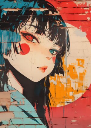 Anime Girl Graffiti Art Print - Premium Wooden Framed Poster. Ready to Hang.