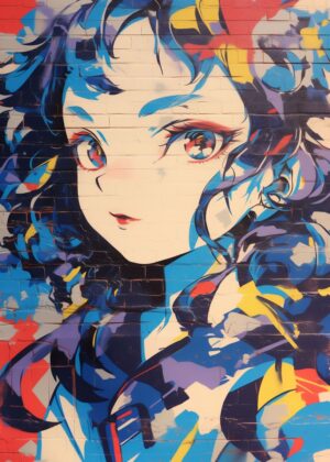 Vibrant Anime Girl Graffiti Art Print - Premium Wooden Framed Poster. Ready to Hang.